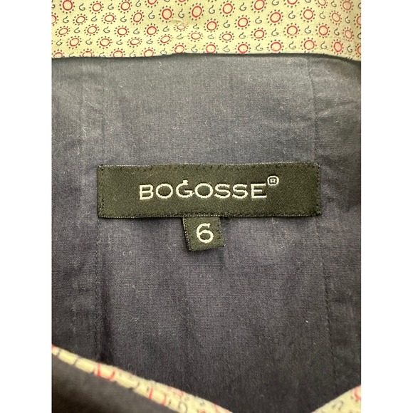 Bogosse Men's Short Sleeve Button Up Shirt Patterned Trim Size 6 Blue Casual - Picture 2 of 5